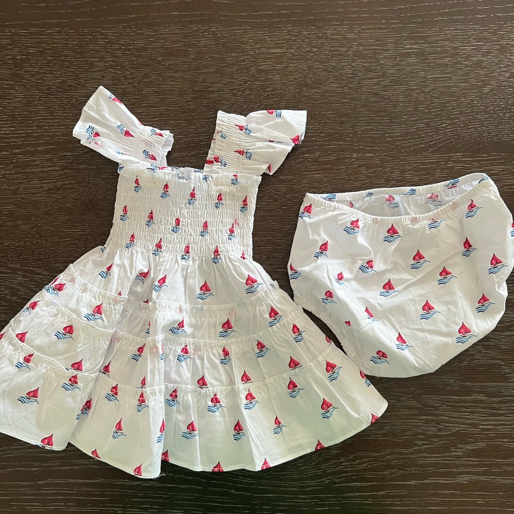Hill House Baby Ellie Nap Dress in White and Sailboats